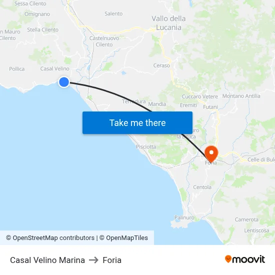 Casal Velino Marina to Foria map