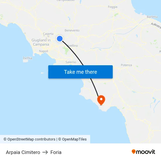 Arpaia Cemetery to Foria map