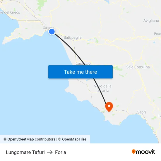 Tafuri Waterfront to Foria map