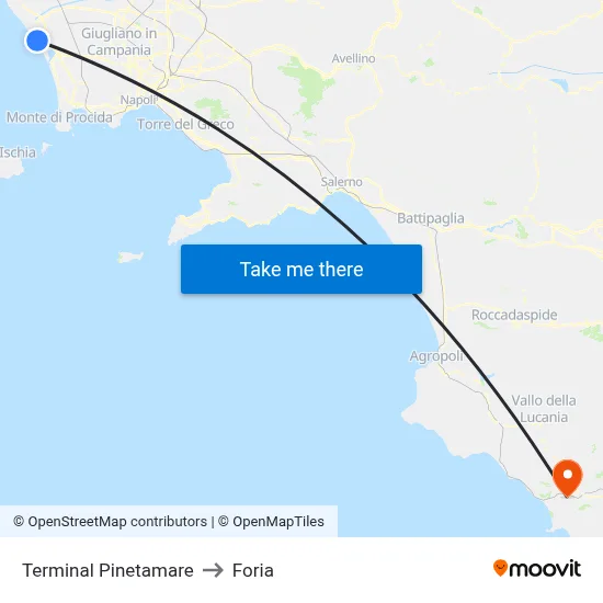 Pinetamare Terminal to Foria map