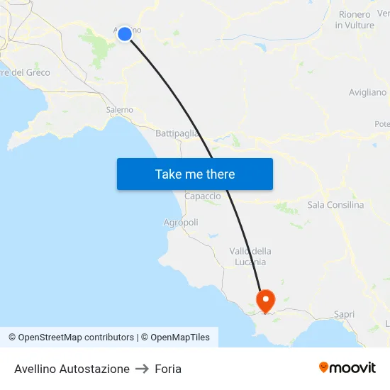 Avellino Bus Station to Foria map