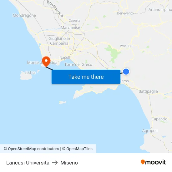 Lancusi University to Miseno map