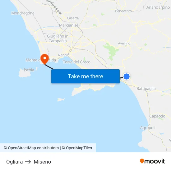 Ogliara to Miseno map