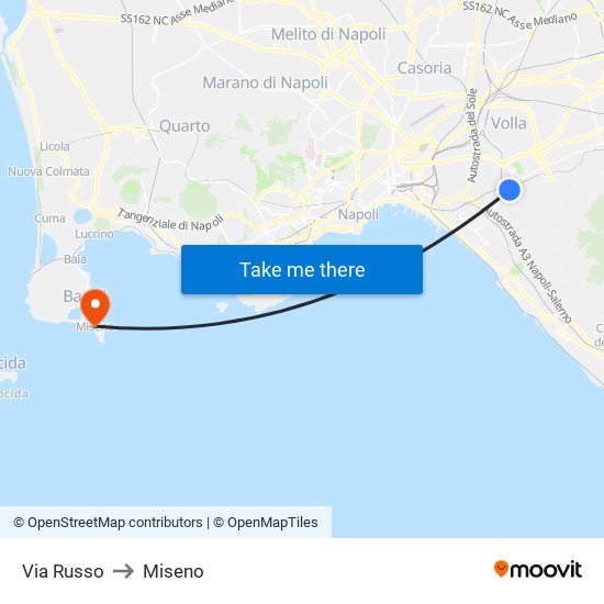 Via Russo to Miseno map