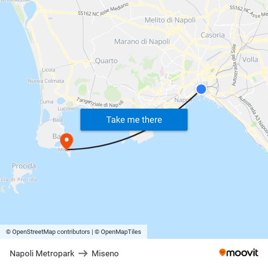 Napoli Metropark to Miseno map