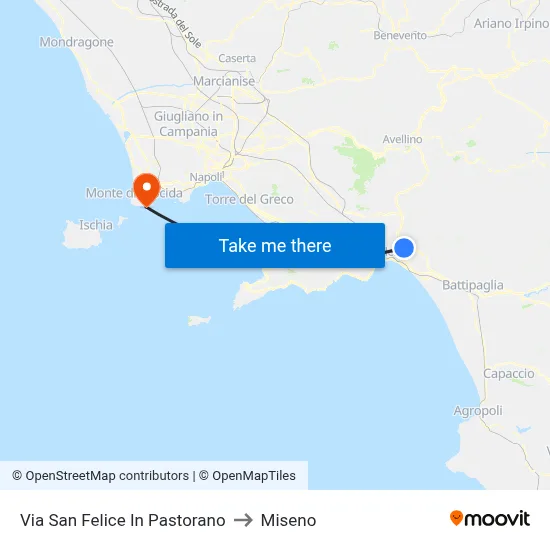 Via San Felice In Pastorano to Miseno map