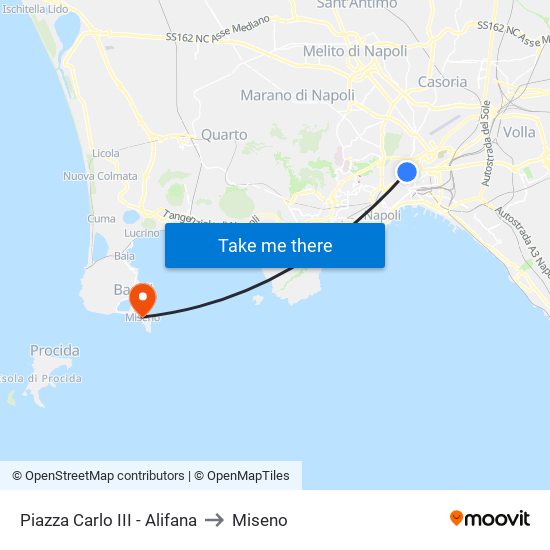 Piazza Carlo III - Alifana to Miseno map