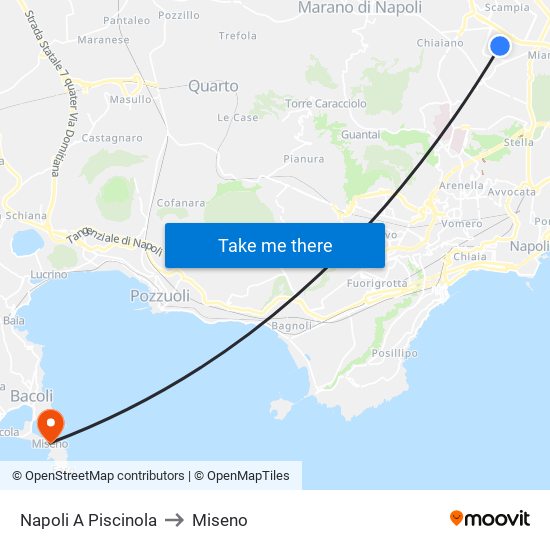 Napoli A Piscinola to Miseno map