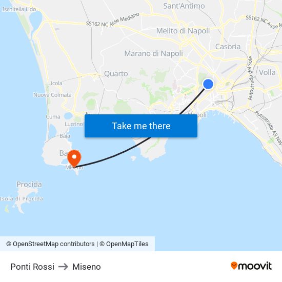 Ponti Rossi to Miseno map