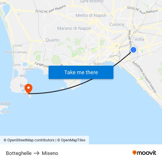 Botteghelle to Miseno map