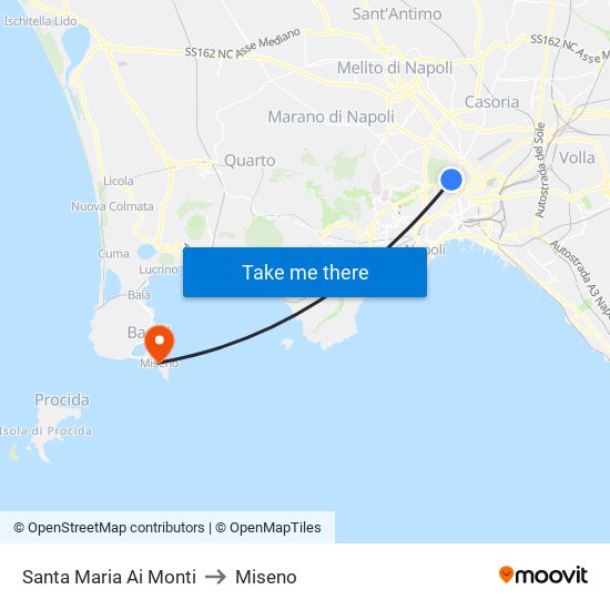 Santa Maria Ai Monti to Miseno map