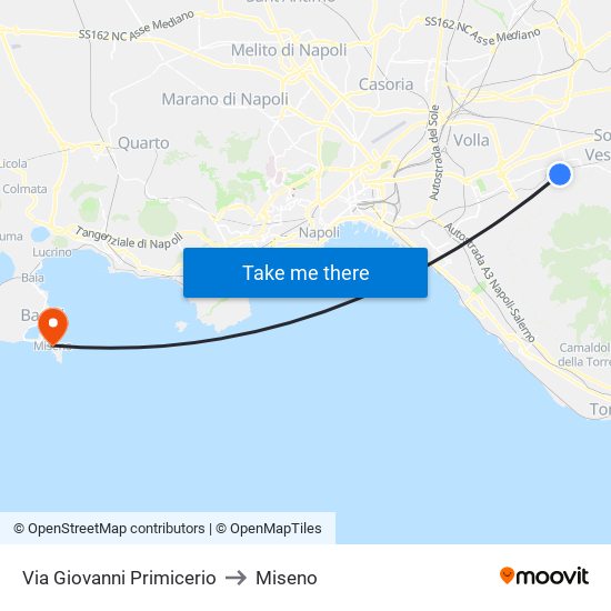 Via Giovanni Primicerio to Miseno map