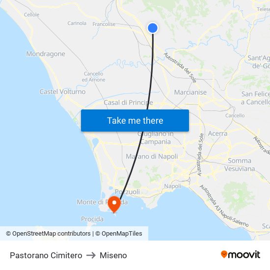 Pastorano Cimitero to Miseno map