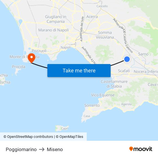 Poggiomarino to Miseno map