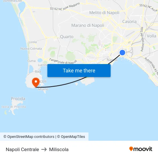 Napoli Centrale to Miliscola map