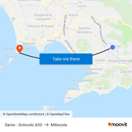 Sarno - Svincolo A30 to Miliscola map
