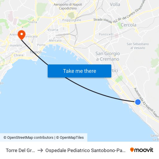 Torre Del Greco to Ospedale Pediatrico Santobono-Pausillipon map