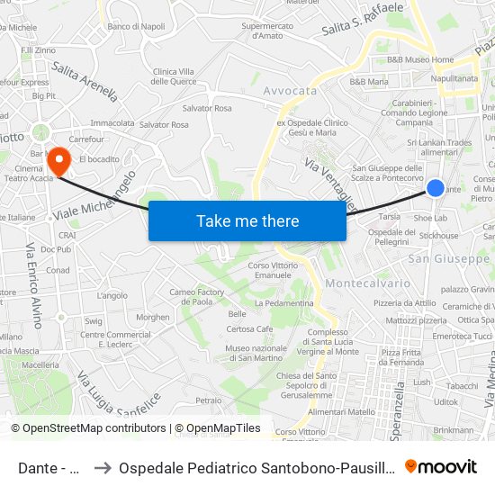 Dante - M1 to Ospedale Pediatrico Santobono-Pausillipon map