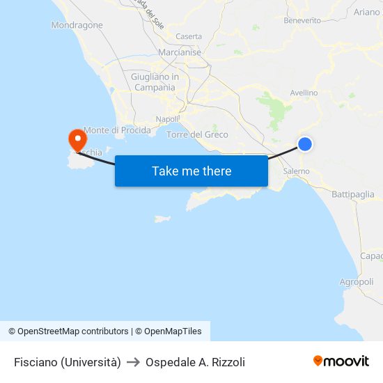 Fisciano (Università) to Ospedale A. Rizzoli map