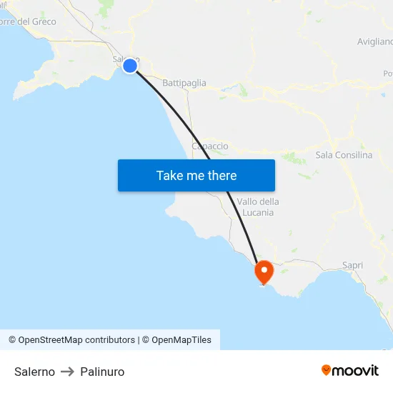 Salerno to Palinuro map