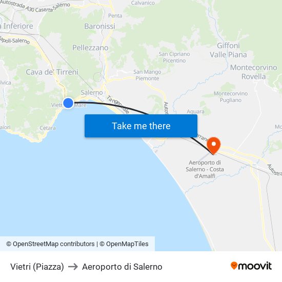 Vietri (Piazza) to Aeroporto di Salerno map