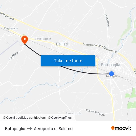 Battipaglia to Aeroporto di Salerno map