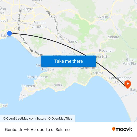 Garibaldi to Aeroporto di Salerno map