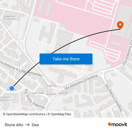 Rione Alto to Dea map