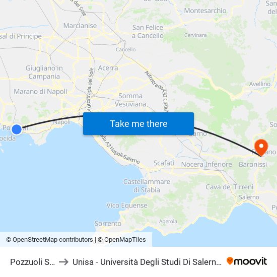 Pozzuoli Solfatara to Unisa - Università Degli Studi Di Salerno - Campus Di Fisciano map