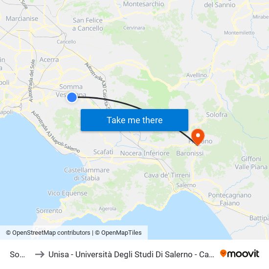 Somma to Unisa - Università Degli Studi Di Salerno - Campus Di Fisciano map