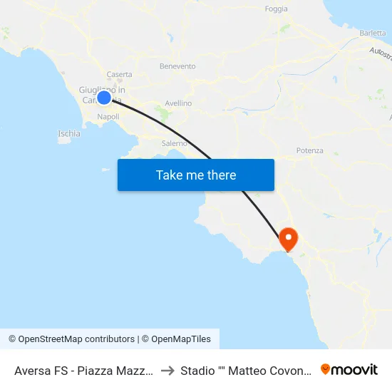 Aversa Station - Piazza Mazzini to "Matteo Covone" Stadium map