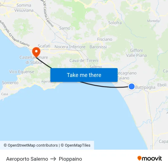 Salerno Airport to Pioppaino map