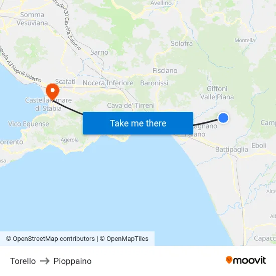 Torello to Pioppaino map