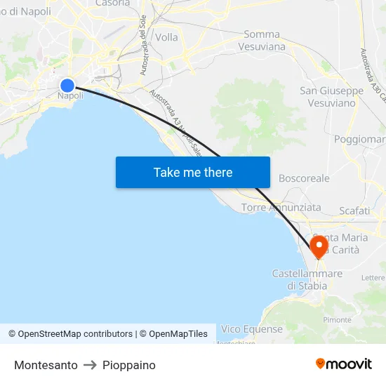 Montesanto to Pioppaino map