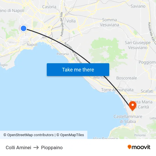 Colli Aminei to Pioppaino map