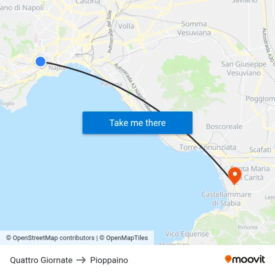 Quattro Giornate to Pioppaino map