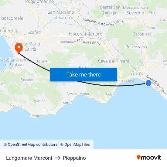 Marconi Waterfront to Pioppaino map