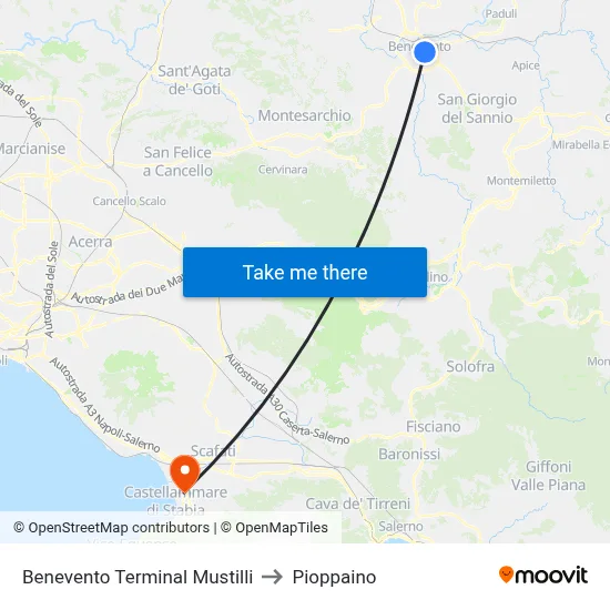 Benevento Mustilli Terminal to Pioppaino map