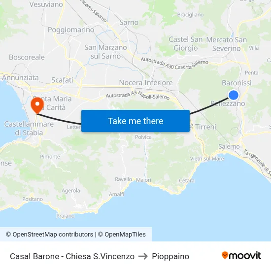 Casal Barone - St. Vincent Church to Pioppaino map