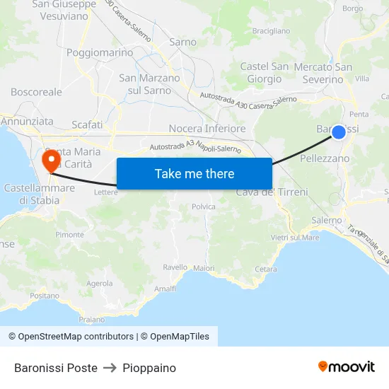 Baronissi Post Office to Pioppaino map