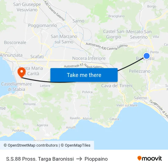 State Road 88 Near Baronissi Sign to Pioppaino map