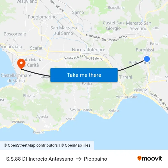 SS88 Highway Antessano Junction to Pioppaino map