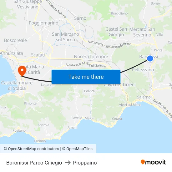 Baronissi Cherry Park to Pioppaino map