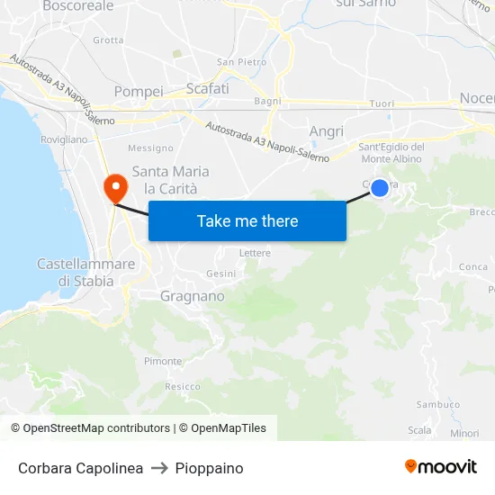 Corbara Terminal to Pioppaino map