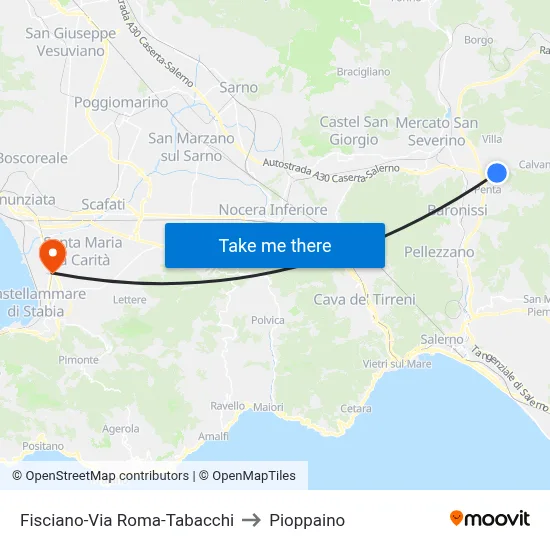 Fisciano-Via Roma-Tobacco Shop to Pioppaino map