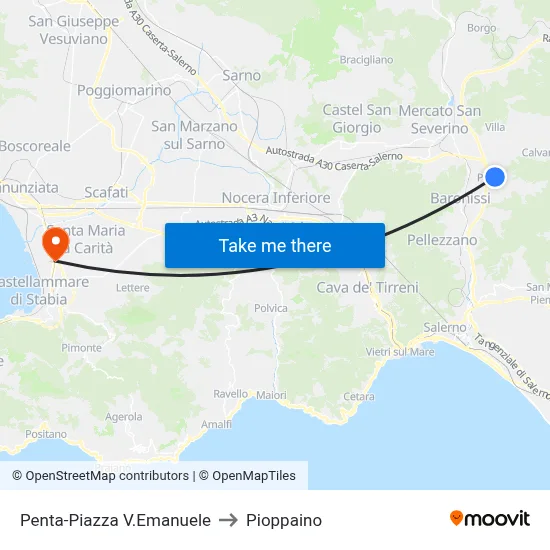 Penta-Piazza Vittorio Emanuele to Pioppaino map