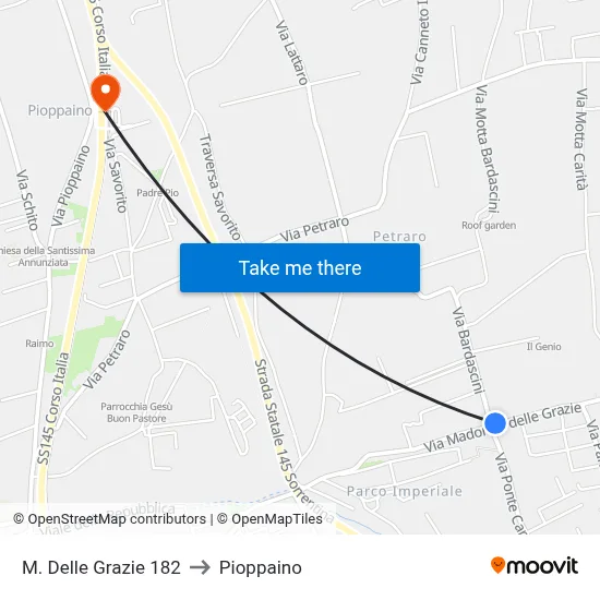 Madonna delle Grazie 182 to Pioppaino map