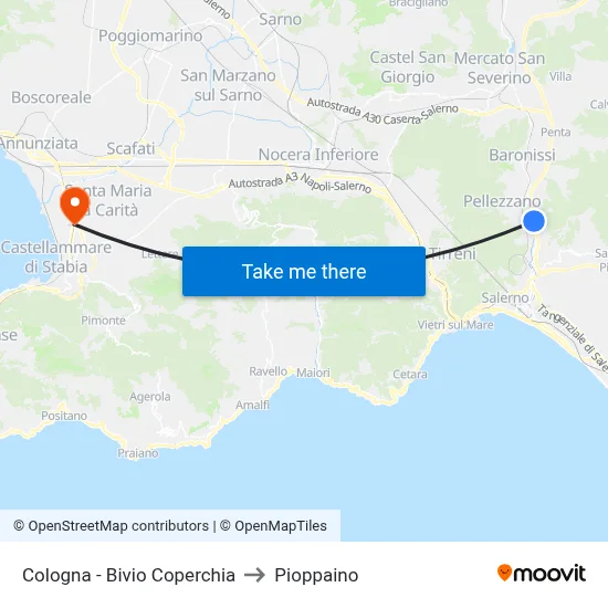 Cologna - Coperchia Junction to Pioppaino map
