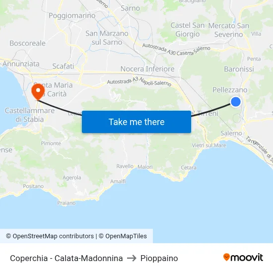 Coperchia - Madonnina Descent to Pioppaino map