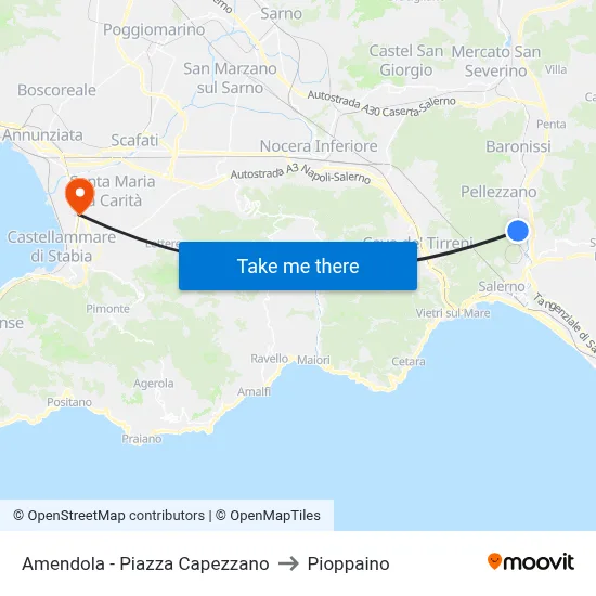 Amendola - Capezzano Square to Pioppaino map